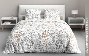 КПБ Бязь "Бояртекс" диз. № 392 Листопад, 9/3 Вид, б/з серый (L)