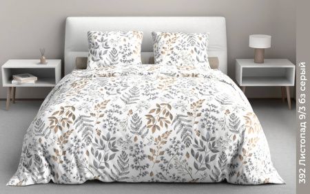 КПБ Бязь "Бояртекс" диз. № 392 Листопад, 9/3 Вид, б/з серый (L)